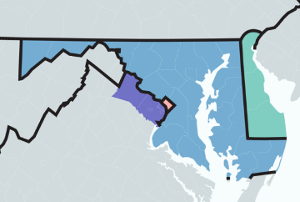 Map of the service territory: Maryland, the District of Columbia, Delaware and Northern Virginia